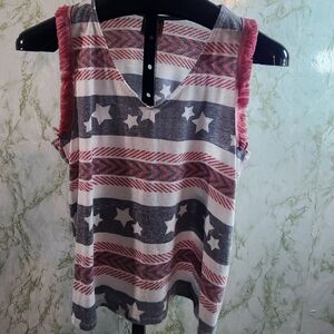 TRUSELF Stars n Stripes Fringed Tank